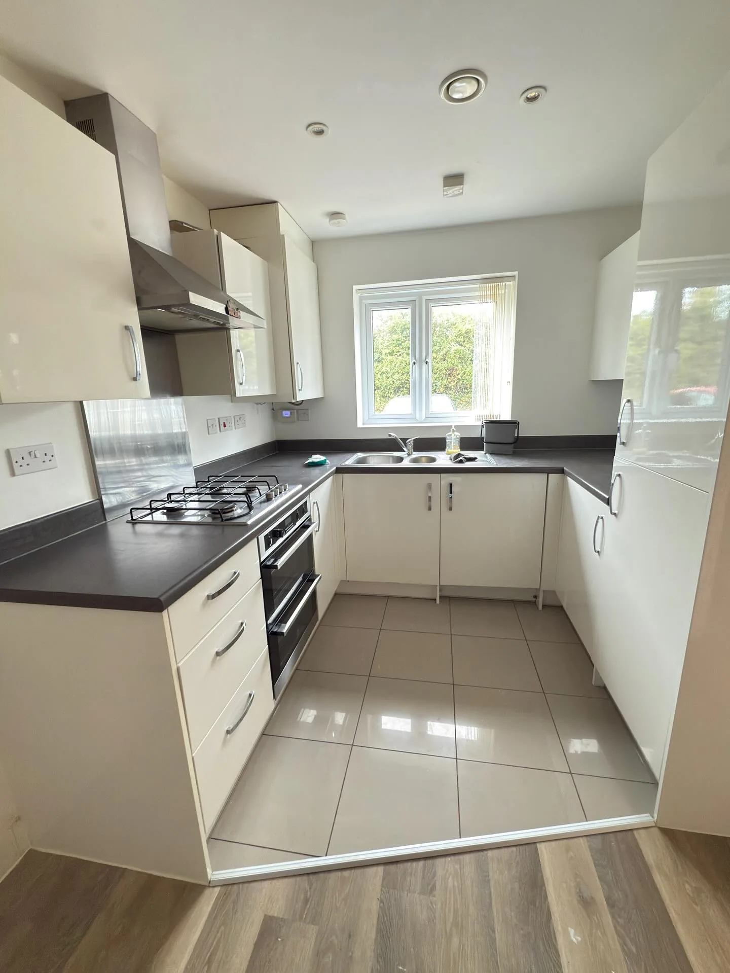 Modern white kitchen, completely spotless after a deep clean