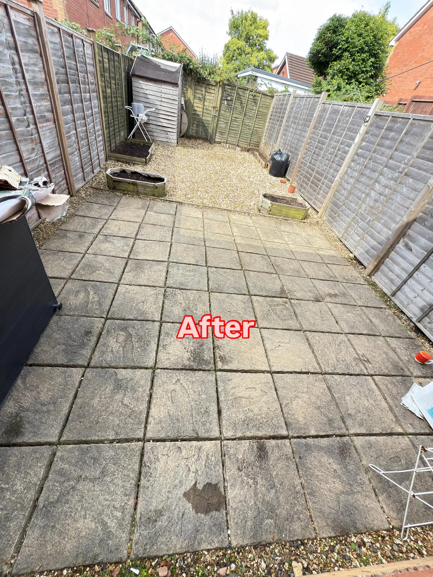Same patio after Osapire Enterprise cleared, weeded and jet-washed it, now clean stone